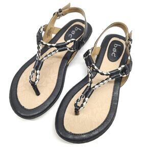 Born BOC Sandal Women 6 Black Slingback Thong Flat Gladiator Boho Comfort EUC